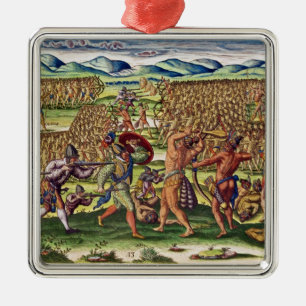 De Fransen helpen de Indiërs in strijd Metalen Ornament