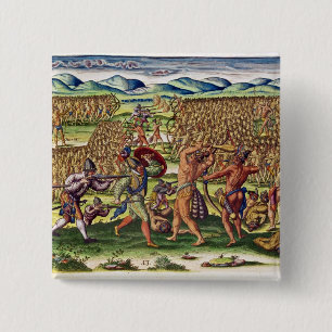 De Fransen helpen de Indiërs in strijd Vierkante Button 5,1 Cm