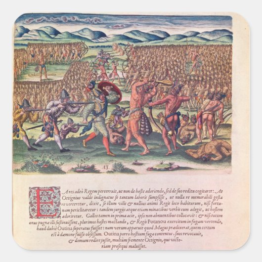 De Fransen helpen de Indiërs in strijd Vierkante Sticker (Voorkant)