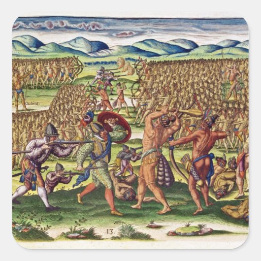 De Fransen helpen de Indiërs in strijd Vierkante Sticker (Voorkant)