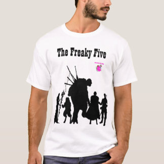 De Freaky Five in zwart silhouet op wit T-shirt