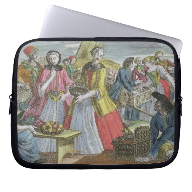 De fruitmarkt (gekleurde gravering) laptop sleeve (Voorkant)