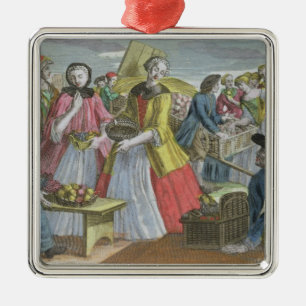 De fruitmarkt (gekleurde gravering) metalen ornament