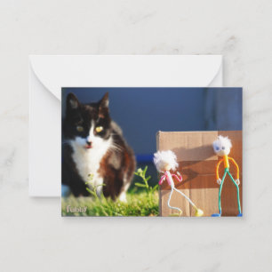 De Fubby's verstoppertje spelen met Kat Ping. Notitiekaartje