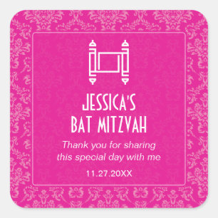 De fuchsiakleurig Knuppel Mitzvah van Torah van Vierkante Sticker