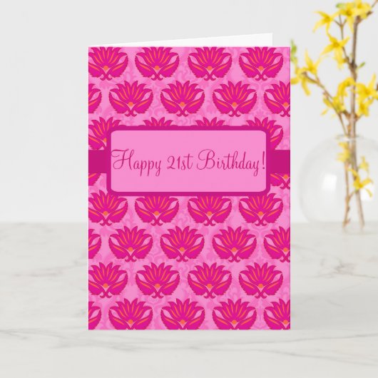 De fuchsiakleurig Roze Parijse Gelukkige 21ste Kaart (Gele Bloem)