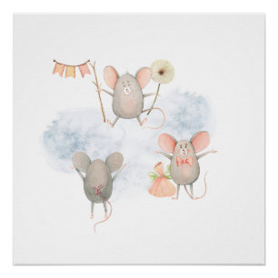De Funny Mice Waterverf Nursery Poster Print