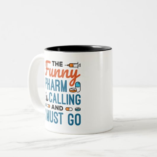 De Funny Pharm roept en ik moet gaan Tweekleurige Koffiemok (Voorkant links)