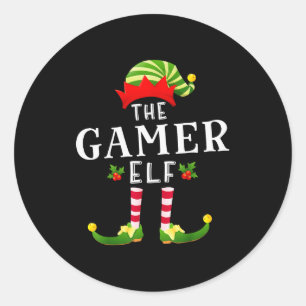 De Gamer Elf Kerst Matching Pyjama Ronde Sticker