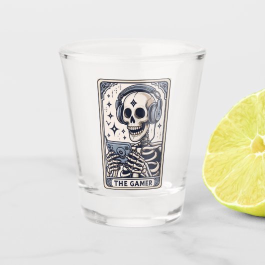 De Gamer Skelet Tarotkaart Shot Glas (Voorkant)