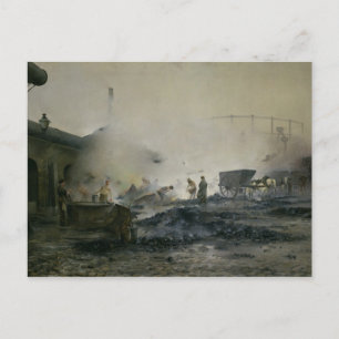 De gasfabriek te Courcelles, 1884 Briefkaart