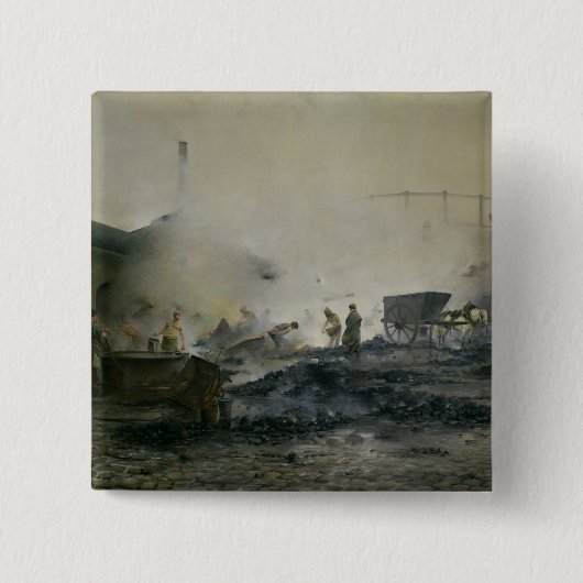 De gasfabriek te Courcelles, 1884 Vierkante Button 5,1 Cm (Voorkant)