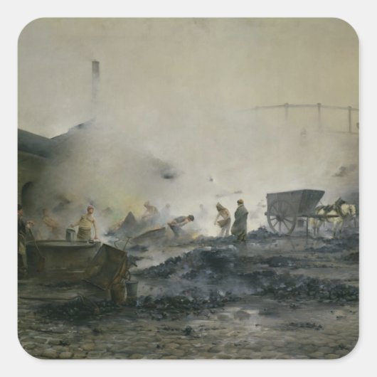 De gasfabriek te Courcelles, 1884 Vierkante Sticker (Voorkant)