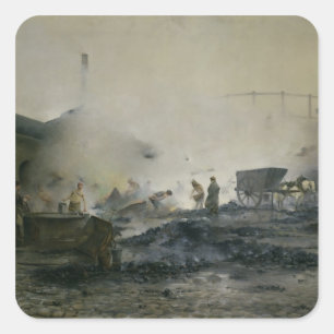 De gasfabriek te Courcelles, 1884 Vierkante Sticker