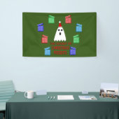De gastheer van Kerstmis presenteert grappig Spandoek (Beurs)