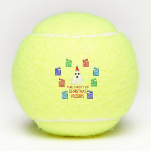 De gastheer van Kerstmis presenteert grappig Tennisballen