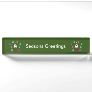 De gastheer van Kerstmis stelt grappige Douane voo Naambordje