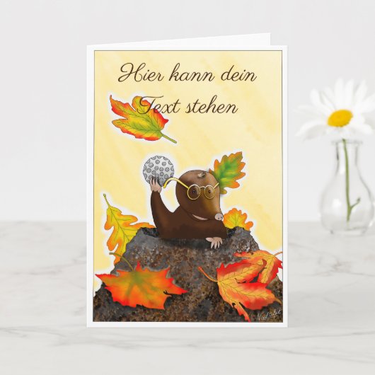 DE/GB Gefaltete Grußkarte Maulwurf im Herbst Kaart (Kleine Plant)