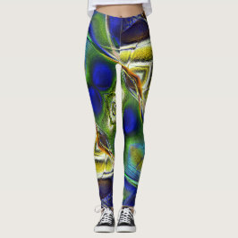 De gebogen slagen over sepia aan groene en blauwe  leggings