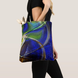De gebogen slagen over sepia aan groene en blauwe  tote bag