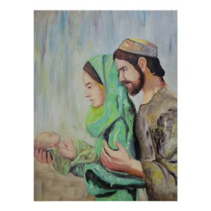 De Geboorte: Heilige Familie met Pasgeboren Jezus Perfect Poster