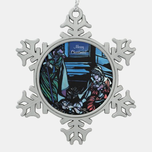De Geboorte Tin Sneeuwvlok Ornament (Voorkant)