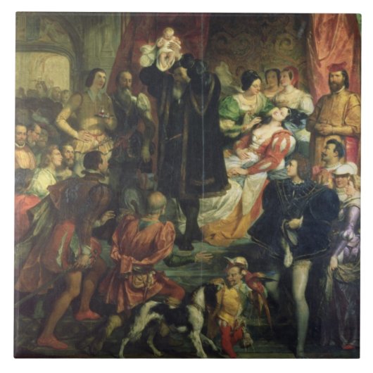 De geboorte van Henri IV (1553-1610) bij het kaste Tegeltje (Voorkant)