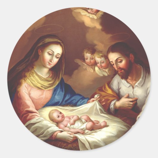 De geboorte van Jezus Christus Ronde Sticker (Voorkant)