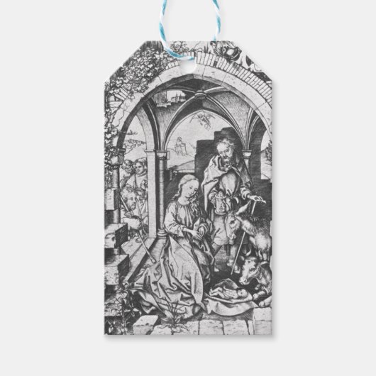 De geboorte van Jezus (door Martin Schongauer) Cadeaulabel (Voorkant)
