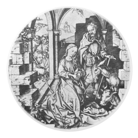 De geboorte van Jezus (door Martin Schongauer) Keramische Knop (Voorkant)