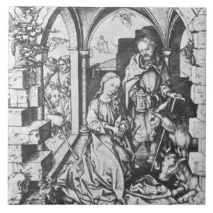 De geboorte van Jezus (door Martin Schongauer) Tegeltje