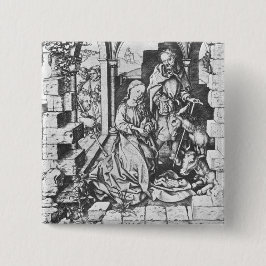 De geboorte van Jezus (door Martin Schongauer) Vierkante Button 5,1 Cm