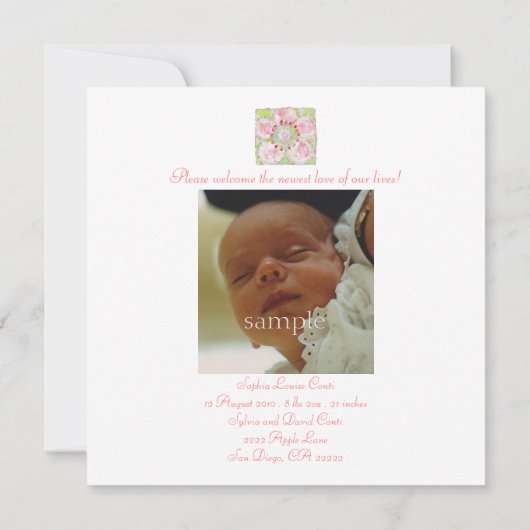 de geboorteaankondiging van Le Printemps Aankondiging (Achterkant)