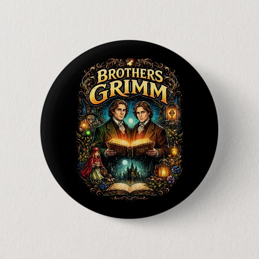 De Gebroeders Grimm Ronde Button 5,7 Cm (Voorkant)