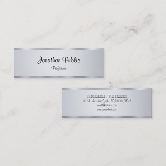 De gecalligraveerde Zilveren Sjabloon van het Manu Mini Visitekaartje (Voorkant / Achterkant)