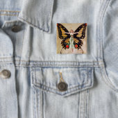 De gedaanteverandering van de Flapper Girl tot vli Vierkante Button 5,1 Cm (In situ)