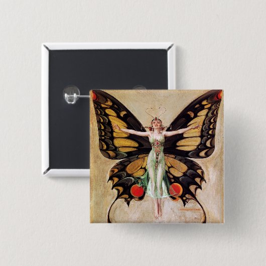 De gedaanteverandering van de Flapper Girl tot vli Vierkante Button 5,1 Cm (Voorkant /achterkant)