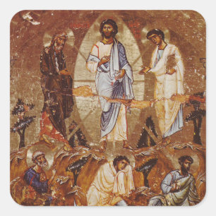 De gedaanteverwisseling van het icoon Christus Vierkante Sticker
