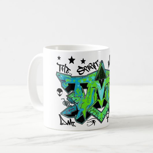 De gedistilleerde molecule-mok ayahuasca koffiemok (Voorkant links)