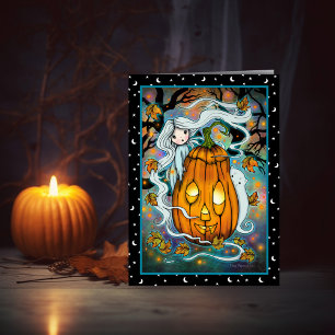 De Geest en de Reuzenpompoen Halloween Kunstkaart Kaart