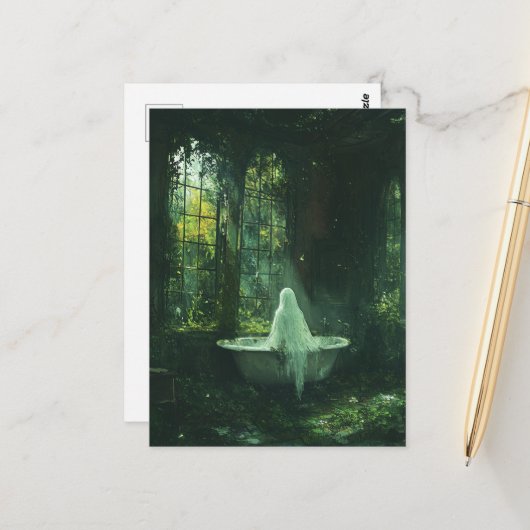 De geest in het verlaten huis badkuip briefkaart (Voorkant / Achterkant in situ)