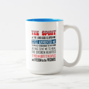 De geest van de God is op mij koffieMok Tweekleurige Koffiemok