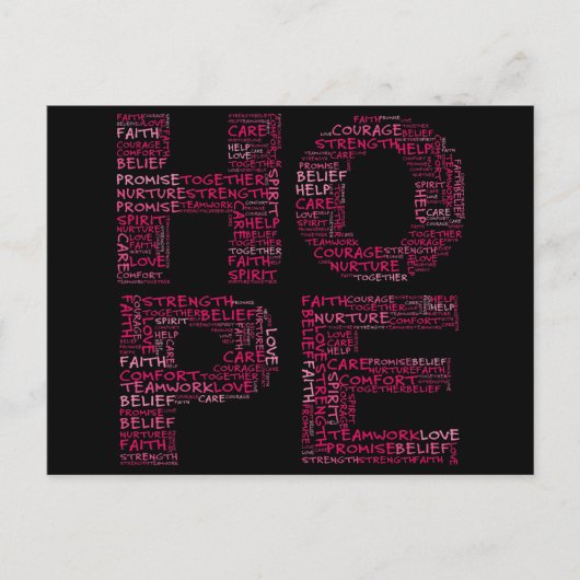 De geest van de hoop (roze tekst) briefkaart (Voorkant)