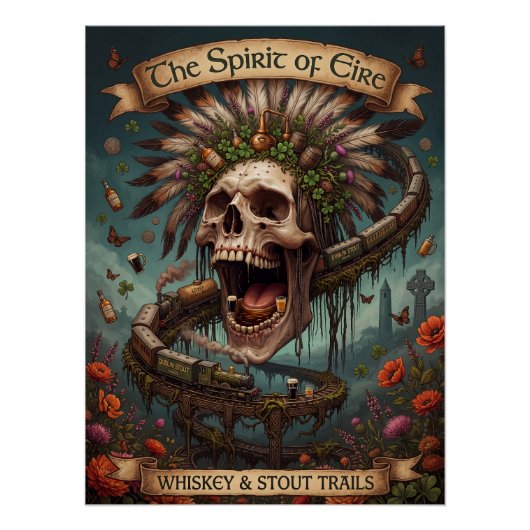 De Geest van Éire - Ierse Whiskey & Stout Schedel Perfect Poster (Voorkant)
