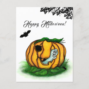 De geest van Halloween, Bat, Ghost en Spider Briefkaart