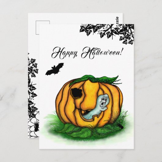 De geest van Halloween, Bat, Ghost en Spider Briefkaart (Voorkant / Achterkant)