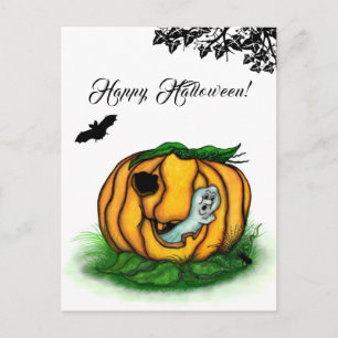 De geest van Halloween, Bat, Ghost en Spider Briefkaart