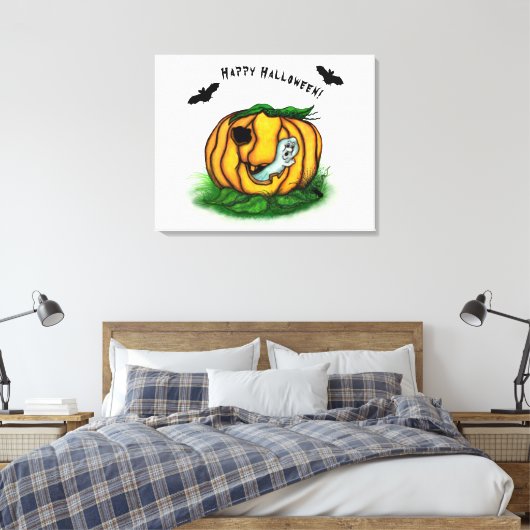 De geest van Halloween, Bat, Ghost en Spider Canvas Afdruk (Insitu (Slaapkamer))