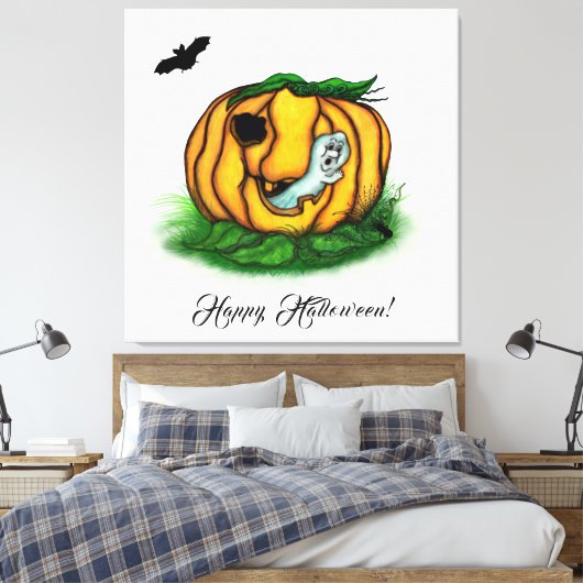De geest van Halloween, Bat, Ghost en Spider Canvas Afdruk (Insitu (Slaapkamer))