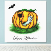 De geest van Halloween, Bat, Ghost en Spider Canvas Afdruk (Insitu (Houten vloer))